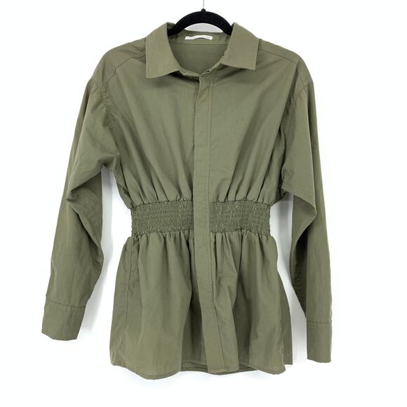 E Hyphen World Gallery Free Size Top Collar Button Up Long Sleeve Cinched Waist - Picture 1 of 8
